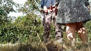 Mother-in-law took off her panties to masturbate in the garden and make her son-in-law cum