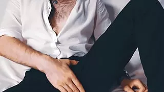 Listening to ASMR porn story and jerking off. Handsome man in Old Money style masturbates