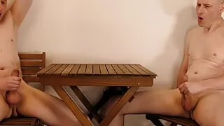 Kudoslong naked wanking till he cums sat next to Jonathan masturbating naked