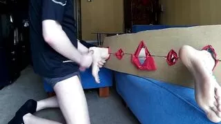 Sexy twink caught and got his legs put in stocks