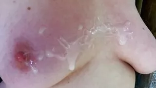 Hard outdoor titslapping with cum on her tits