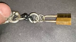 Short Edging,masturbation session with 8mm pierced cock, multiple piercings and a lock