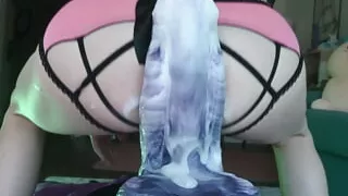 trans girl rides huge Goliath from Hankey's Toys