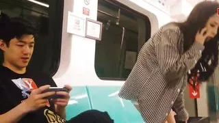 Horny slut college whore teasing the big cock stranger on the subway