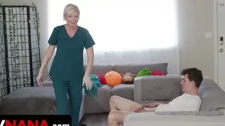 Retired Step-nana Learns About Sensual Massage Therapy By Practicing On Her Hung Step-grandson