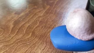 Slow mo hands free closeup cum