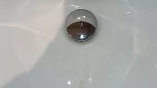Risky cumshot in women's toilet sink in English hotel