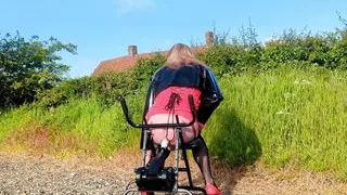 Tranny Gets Ass Fucked by Machine Outdoors