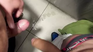 Public toilet jerk and wank with a hot bear guy! huge dick!