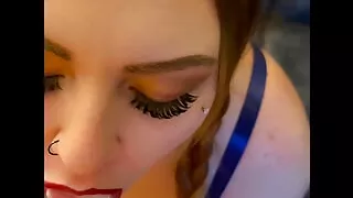 Teen Smoking Cum Slut in Pigtails Sucks Thick Cock