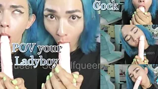 POV your ladyboy sucks your big cock