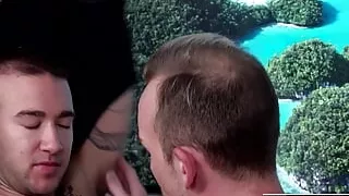 FTM Men Toned stud pumps a thick load into FTM cutie