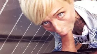Public Street Sex at Gas Station with german skinny Milf slut