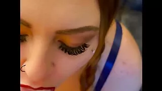 Teenage Cum Slut Leaves Red Lipstick Stains on His Thick Cock