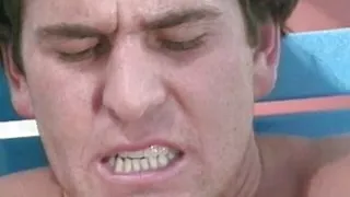 Blonde with natural tits gets licked and fucked by the swimming pool