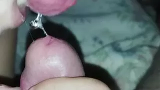 I insert my tongue ring into her urethra while I suck my boyfriend's cock! and I masturbate pleasantly