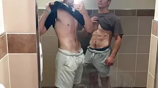Getting horny young tall skinny white college twink jerking my dick and unloading a load from my massive balls