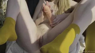 Look At Her Graceful Body, Caressing Herself, Enjoying The Sunshine And Wet Squirting Orgasm