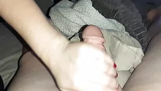 Wife handjob red nails
