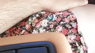 Step son hand slips under step mom mini skirt on the back seat of the car