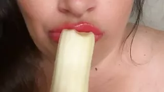 Enjoying a banana and wishing