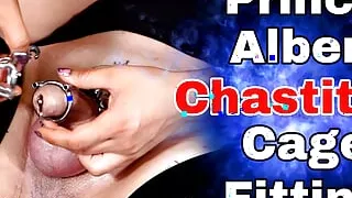 Washing his little cock, and locking him back up again! Femdom Chastity Cage PA Demo Slave Real Homemade Couple Amateur Milf