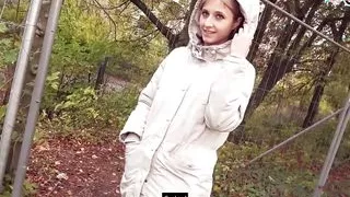 Cute shy Student teen try outdoor date with german pick up guy