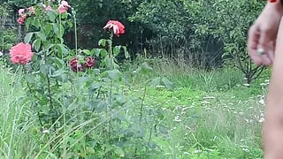 On a hot summer evening, I cool off under a jet of a hose in the garden, all wet in my clothes ...