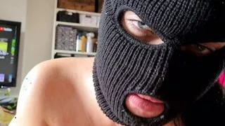 Ski Mask Blowjob: Chick has hypnotic blue eyes and sucks until he explodes cum