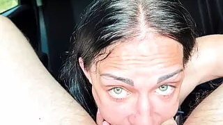 Skinny Girl in Car love Throatpie