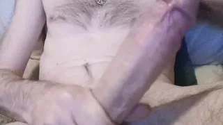 Jerking off on the couch in the living room dripping squirting a lot of precum with a hard dick