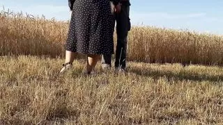 Mother-in-law sucks son-in-law's cock after milking his cock in the field