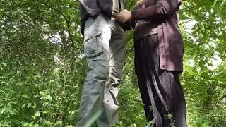 Mother-in-law wipes son-in-law's cock after he pees then pisses herself in doggy style