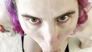 Pink Haired Trans Woman Blowjob POV