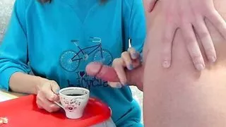 Stepmom drinks coffee with stepson's sperm massive cumshot taboo fetish