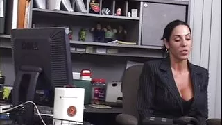 MILF with big boobs getting her pussy licked and drilled from behind in the office