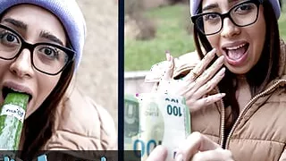 Public Agent Ale Danger demonstrating how far she can deepthroat a big fat cock