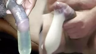 Pissing and Cumming in Condom
