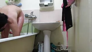 Beauty in the shower is struggling with cellulite. With conversations in English