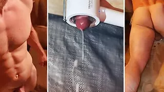 Huge Orgasm on the Milking Table! Man's MOANS! I'm out of sperm!