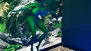 Hot Alien Chick's Squishy Tits and Ass Float Well In the Aquarium