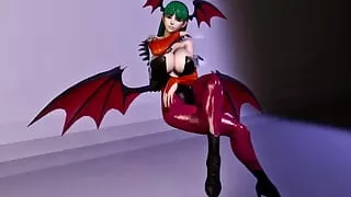 Morrigan Sits Pretty With Her Big Tits Nearly Popping Out of Her Outfit