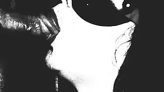 Close up drooling blowjob for masked wife