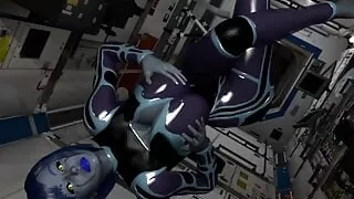 Sexy Blue Android Chick Fondles Her Own Big Tits