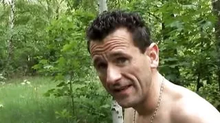 German brunette spreads a sheet outdoors to try out new positions as she gets penetrated