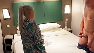 I call the girl at the hotel reception to bring me a soda and she helps me finish by giving me a blowjob until I cum