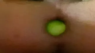 Inserting lemons in my ass while showing my pierced cock in chains Part II