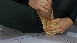 Anal orgasm in leggings