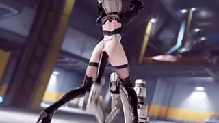 2B Held in a Fucking Machine With a Massive Dildo
