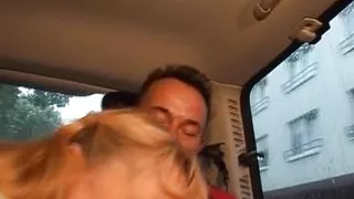 Sexy German lady with blonde hair gets banged in the back of the car